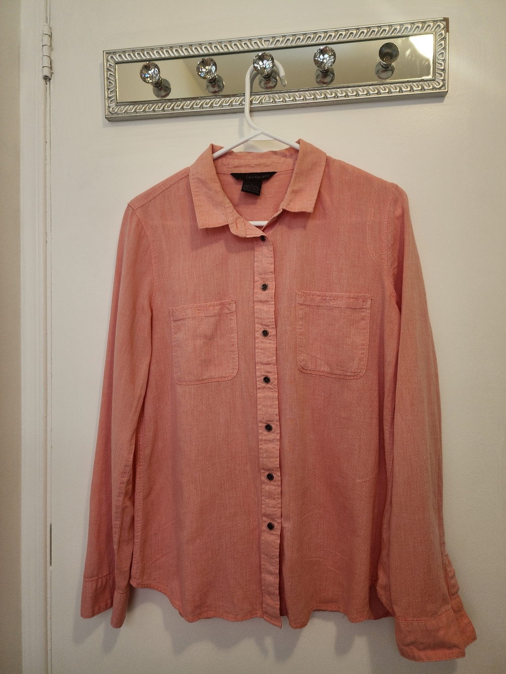 Calvin Klein Classic Button-Up Shirt in Coral Pink